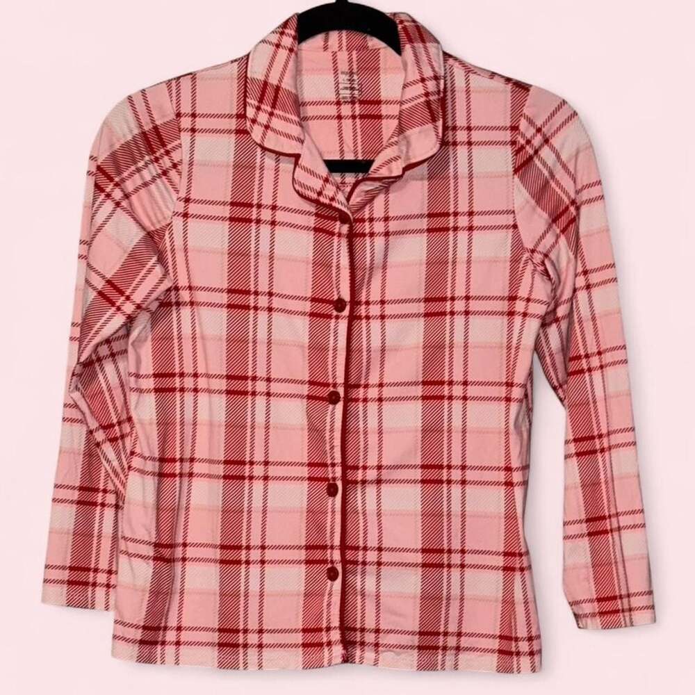 Girls Holiday Time Girls Pink Plaid Button Up Pajama Top